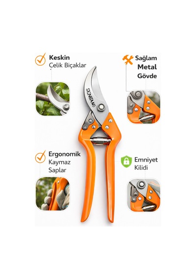 Senbang Profesyonel Budama Makası Keskin Çelik Bıçaklı Ergonomik Elma Dal Kesme Makası