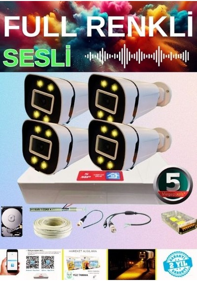 Arna 4 Lü Sesli Gece Renkli Görüş Özellikli Su Geçirmez Güvenlik Kamerası Seti 2 Tb - St225s