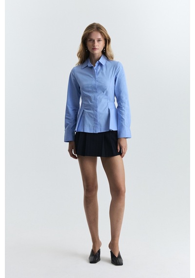Antioch Peplum Poplin Gömlek Mavi