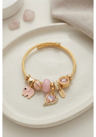 Ve Fil Model Pembe Charmlı Bileklik Açık Mavi