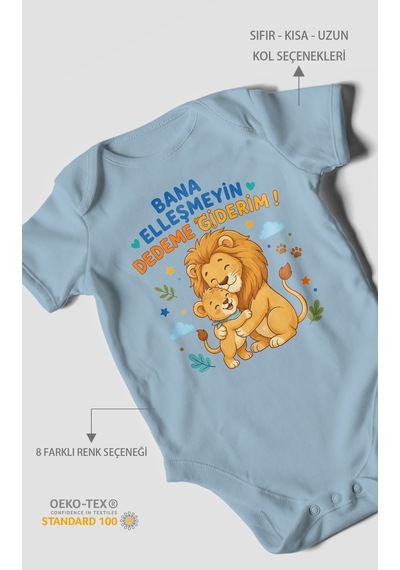 Morivokids Bana Elleşmeyin Dedemle Giderim Kısa Kollu Bebek Body %100 Pamuk Bebe Mavisi