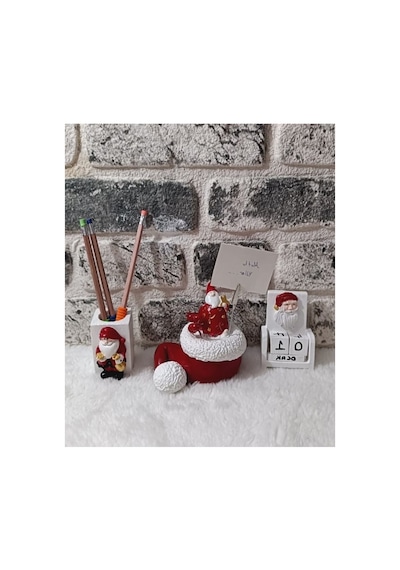 El Yapımı Yılbaşı Seti,noel Baba Objeli Takvim-kağıt Tutacağı-kalemlik,noel Seti 3'lü