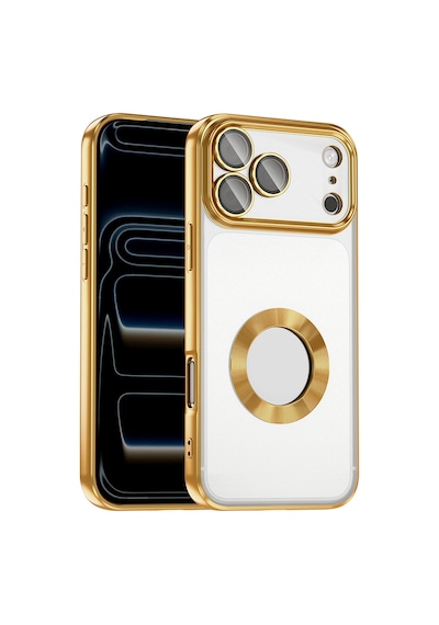 Zore Apple iPhone Uyumlu 17 Pro Max Kılıf Kamera Korumalı Logo Gösteren Zore Omega Kapak - Gold