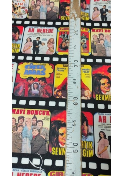 Film Şeritli Yeşilçam Filmleri Desenli Dijital Baskılı Kumaş