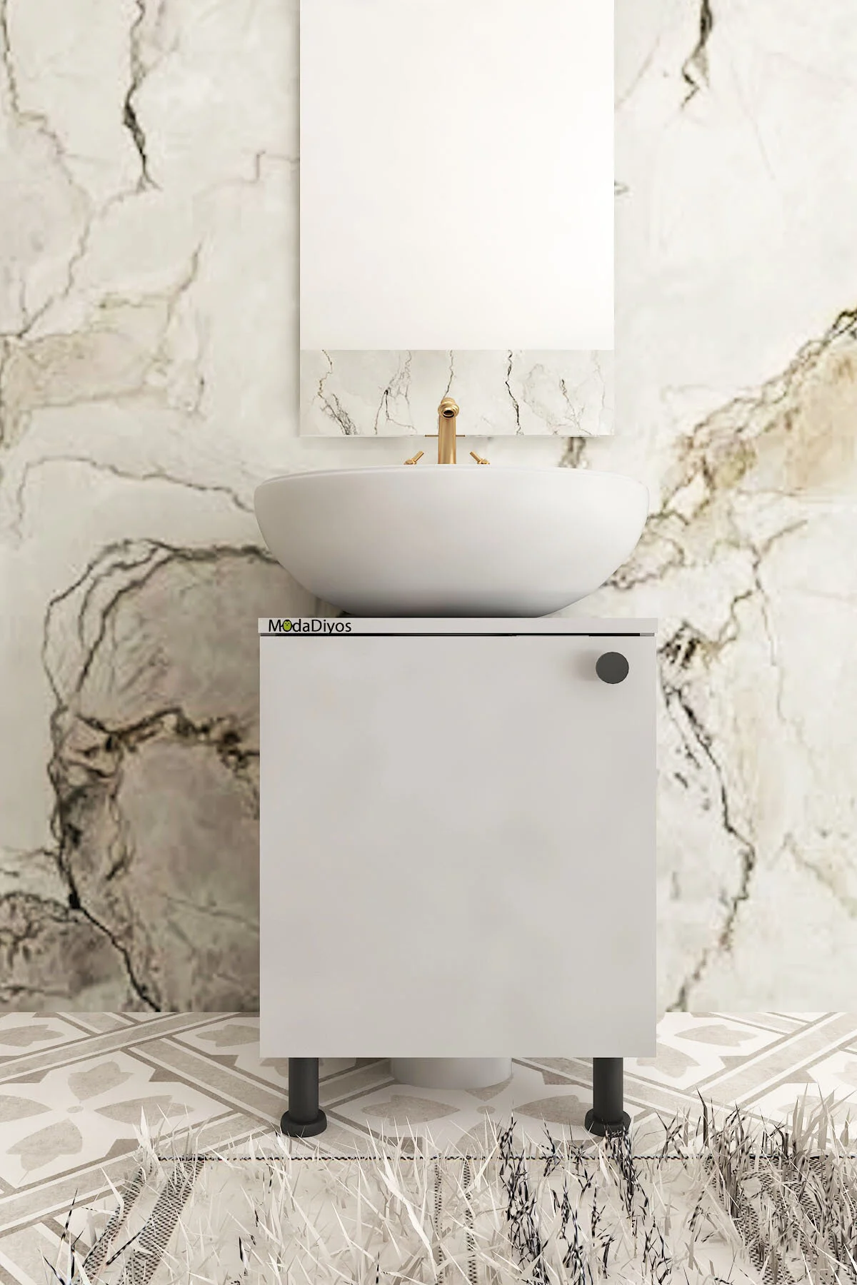 Modelisa Mini Lavabo Altı Dolap, Ayaklı Banyo Dolabı - Mdf Beyaz