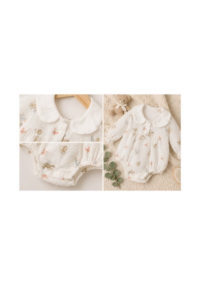 Omeca Concept Kız Bebek Bambi Desenli Uzun Kollu Yakalı Body Zıbın Beyaz