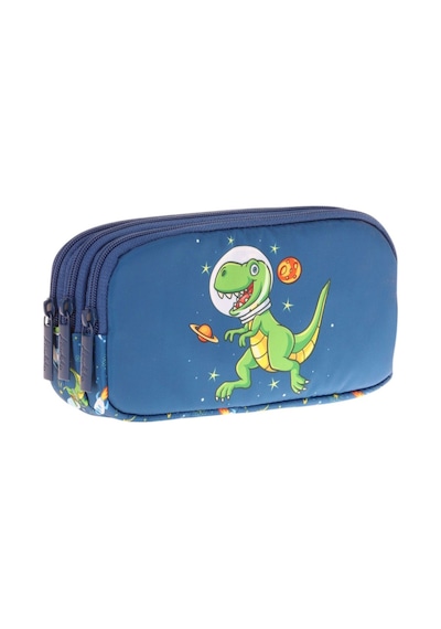 Kaukko Kids Lacivert Yeşil, Sevimli Dinazor, Erkek Çocuk Üç Gözlü Okul Kalem Çantası - L8252 Lacivert