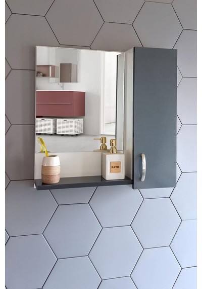 Aynalı Raflı Banyo Dolabı 60 Cm Mdf Üst Modül Antrasit Çok Renkli Aynalı Raflı Banyo Dolabı 60 Cm Mdf Üst Modül Antrasit Çok Renkli
