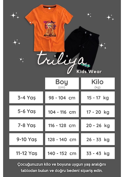 Triliya Pamuklu Unisex Çocuk Kapri Takımı Cepli & Kordonlu, 3-12 Yaş Trl-26 Turuncu