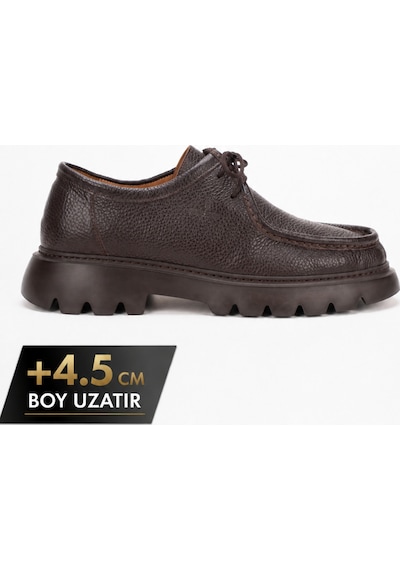 Fame Step Hakiki Deri Erkek Casual Ayakkabı +4.5 Cm Boy Uzatan Kalın Taban Günlük Bağcıklı Comfort Vicenza Kahve Kahverengi