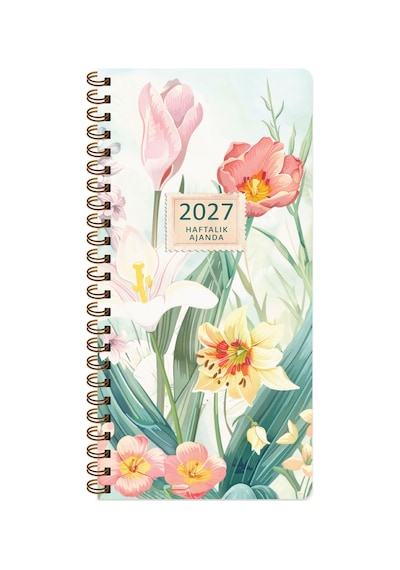 Keskin 2027-8 16 Haftalık Spiralli Cep Ajandası - Floral Çok Renkli
