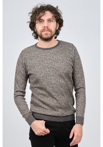 Çizgi Triko Erkek Bisiklet Yaka Slim Fit Desenli Kazak 42554255 G Gri