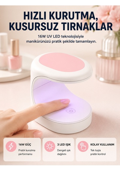 Led Mini Oje Kurutucu Taşınabilir Hızlı Kuruma Cihazı 3 Led Işıklı Yeni Nesil - Lisinya