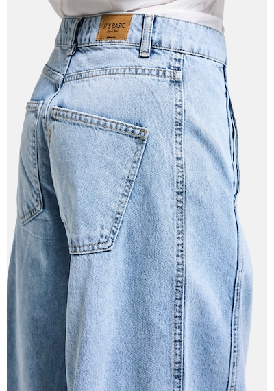 Itsbasic Kadın Ice 4s6-3 Barrel Yüksek Bel Fit Süper Bol Kesim Kemer Detaylı Tasarım Denim Jean Buz Mavi