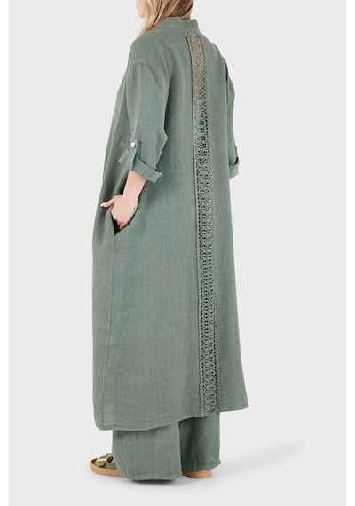 Via Dante% 100 Keten Dantel Ve Brode İşleme Detaylı Kimono Bayan Kimono 7183543 Haki