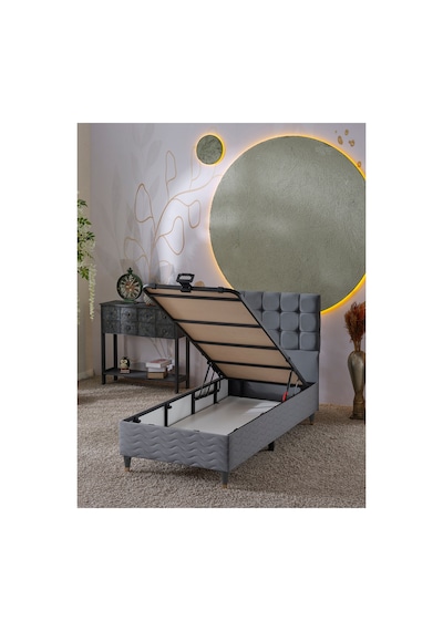 Beehanem Bengü Baby Face Kumaş Başlık + Baza + Yatak Seti 100x200 Açık Gri Geniş Konfor 3'lü 100 x 200