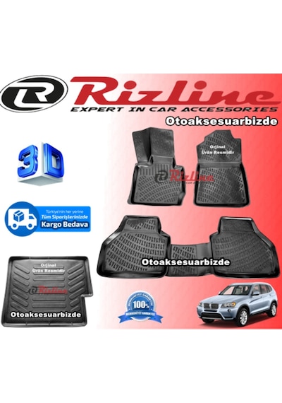 Bmw X3 3D Paspas + 3D Bagaj Havuzu Siyah 2011 Sonrası Rizline