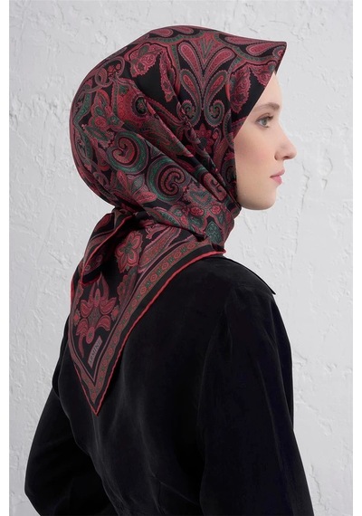 Armine Sura İpek Eşarp Siyah Pembe