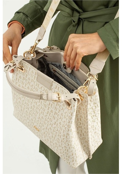 Just Polo Kadın Büyük Boy 4 Bölmeli Günlük Kullanıma Uygun Tote Bag Omuz Çantası 234028mh Bej Yeni