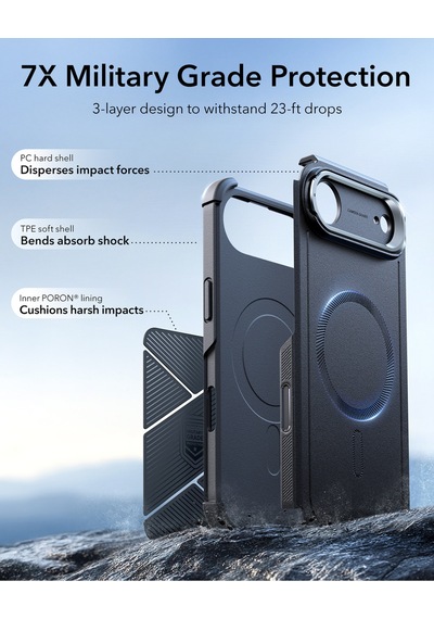 Esr Apple Uyumlu iPhone Air Cyber Tough Manyetik Kılıf Kamera Kontrol Özellikli Stantlı Siyah