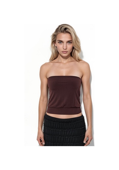 Hiccup Busem Askısız Örme Crop Top Kahve Kahvesi