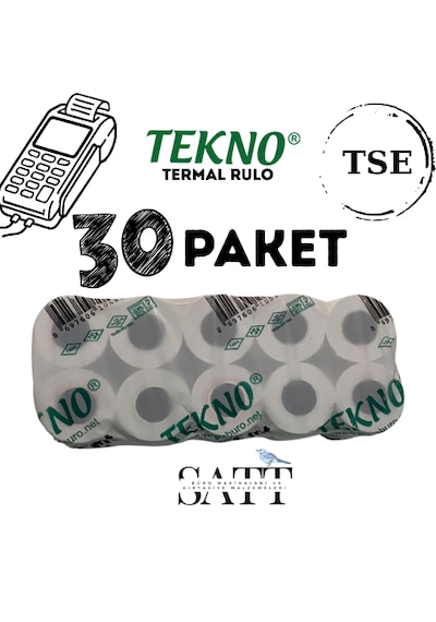 Tekno Rulo Yazarkasa Pos Rulosu 56x14 Mm 30 Paket 300'li Rulo
