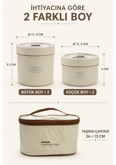 Isı Yalıtımlı Yemek Termosu Ve Lunch Box Çantası, Vidalı Kapaklı Pp Dış Gövde Ve Metal İç Hazneli Taşınabilir Yemek Kabı Seti 2 Parça Çok Renkli