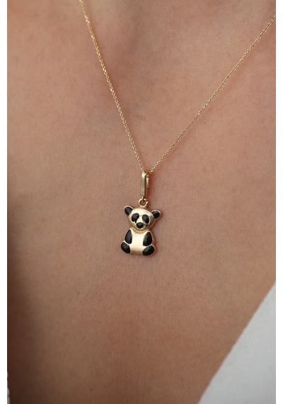 14 Ayar Altın Panda Figürlü Minimal Kolye Sarı Altın