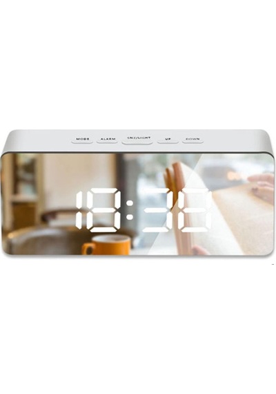 Gplus W561 Çift Alarmlı LCD Dijital Göstergeli Termometreli Aynalı Masa Saati