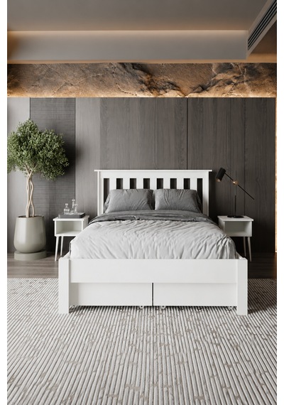 Shark New 4 Çekmeceli Çift Kişilik Mdf Karyola 120x200 Yatak Uyumlu - Beyaz Shark New 4 Çekmeceli Çift Kişilik Mdf Karyola 120x200 Yatak Uyumlu - Beyaz