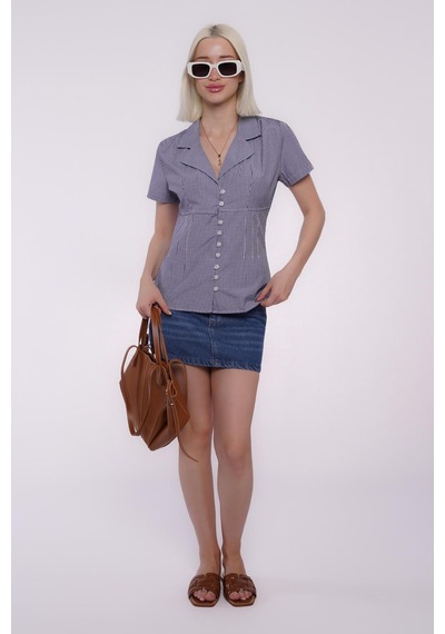 Madmext Saks Pötikareli Kadın Gömlek Mg2359 Saks