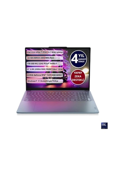 Lenovo Yoga Pro 9 16IAH10 83L0008CTR Ultra 7 255H 32 GB 1 TB SSD 8 GB RTX5070 16" W11H Dizüstü Bilgisayar