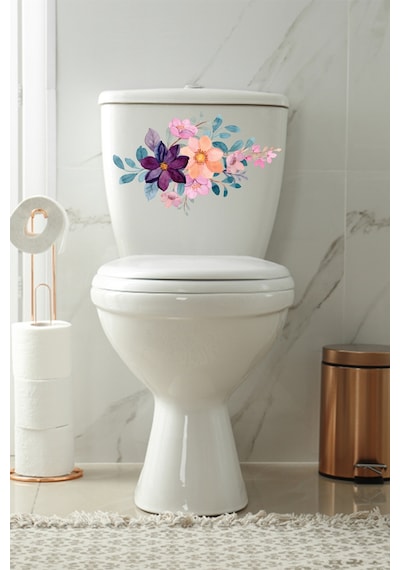 Klozet Sticker Sulu Boya Çiçekler Banyo Tuvalet Dekoratif Sticker