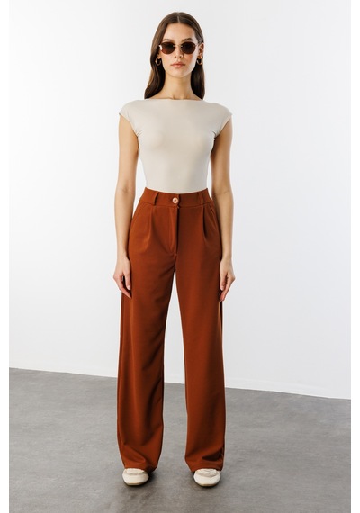 Genius Store Kadın Oversize Palazzo Pantolon Pantolon-001 Açık Kahverengi
