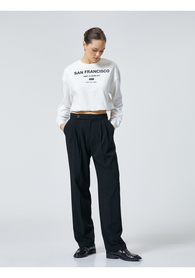 Koton Crop Sweatshirt Baskılı Bisiklet Yaka Pamuklu Beyaz 4sak10207ek Beyaz