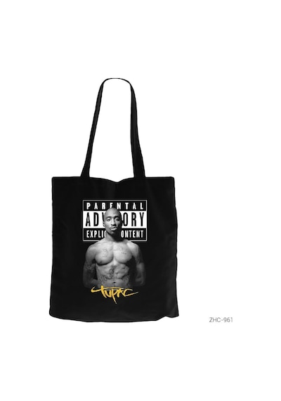 Tupac Parental Advisory Siyah Kanvas Bez Çanta Siyah