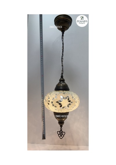 El Yapımı Otantik Mozaik Şarjlı Sarkıt Avize Büyük Camlı Beyaz - 820078548 Beyaz