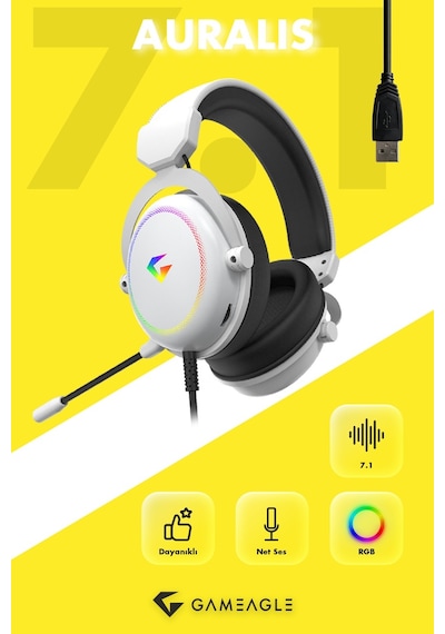 Gameagle Auralis 7.1 Rgb Kablolu Mikrofonlu Profesyonel Oyuncu Kulaklığı Beyaz