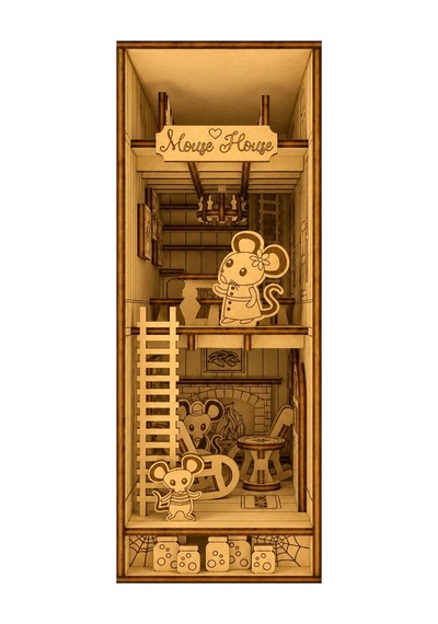 Algwooddesign Mouse House Book Nook Ahşap Maket, 106 Parça Dıy Minyatür Fare Evi Dioraması, Peri Led Dahil, Mdf 3d Puzzle, Kitaplık Dekorasyon Seti, 13,95 X 6,12 X 18,09 Cm