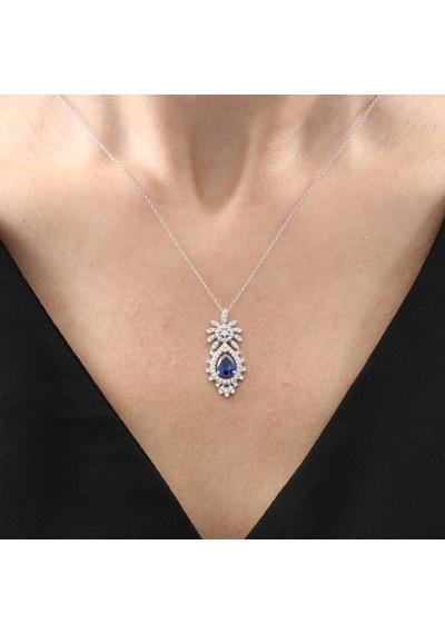 Effective Diamond Bereket Damlası Sentetik Safir Gümüş Kolye