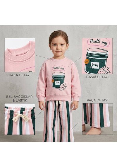 That's My Jam Çilek Baskılı Sweatshirt Çizgili Eşofman 3ip Alt Üst Takım Pembe That's My Jam Çilek Baskılı Sweatshirt Çizgili Eşofman 3ip Alt Üst Takım Pembe