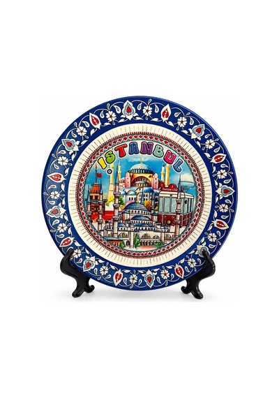Özel Üretim Masaüstü Süs Dekor Ürünü Vitrin Susü İstanbul Temalı Porselen Dekoratif Tabak 18 Cm