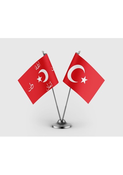 Ters Bayrak İttihad Terakki Bayrağı Ve Türk Bayrağı İkili Saten Masa Bayrağı Takımı Diğer