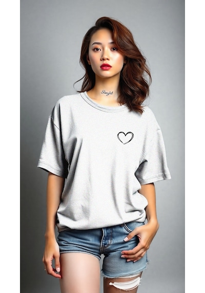 Hearts Baskılı Tasarım Tshirt Gri