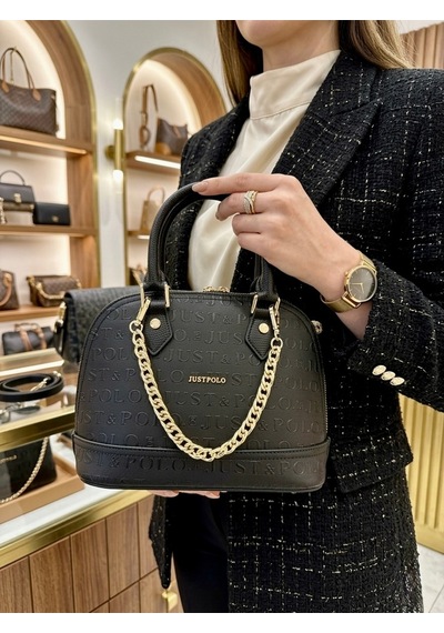 Just Polo Kadın Zincir Detaylı Şık El Ve Omuz Çantası Shoulder Bag Ebat : 25x22 Cm Siyah