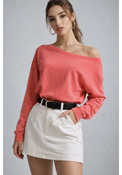 Rich Kadın Pembe Düşük Omuz Modal Bluz Pembe