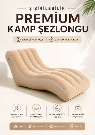 Dahili Pompalı Kendi Kendine Şişen Şişme Şezlong Açık Bej