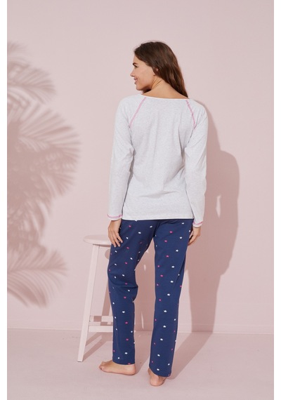 Siyah İnci Pamuklu Örme Pijama Takım 24241111 Gri