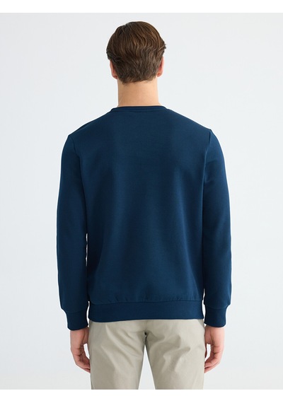 Lcwaıkıkı Classic Lacivert Bisiklet Yaka Baskılı Erkek Kalın Sweatshirt