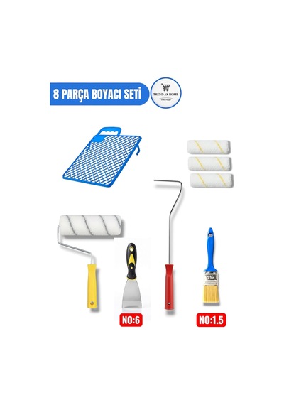 Tr 8 Parça Boyacı Seti, Rulo, Fırça, Spatula, Izgara